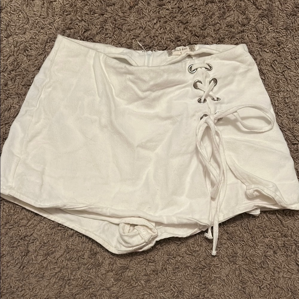 Altar'd State White Skorts with Lace-Up Detail